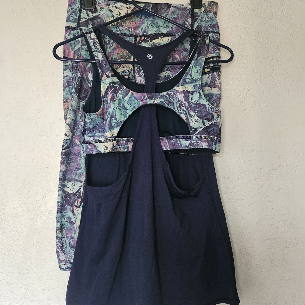 Lululemon All Sport Support Tank&Leggings  Deep Navy Iridescent DNVY/WMU